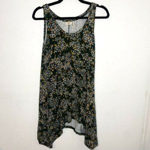 LOGO Lori Goldstein Tank Top Lounge Green Floral Asymmetrical Women’s Small